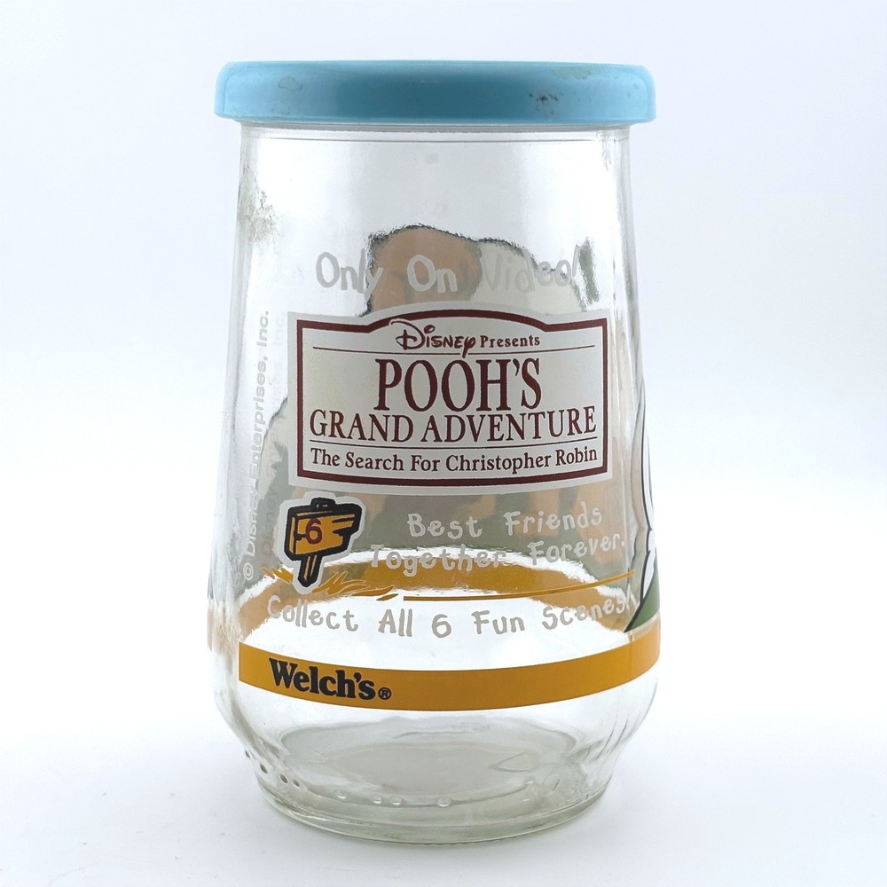 Vintage 1994 Welchs Winnie the Pooh Grand Adventure Jelly Jar Glass Scene 6 Lid